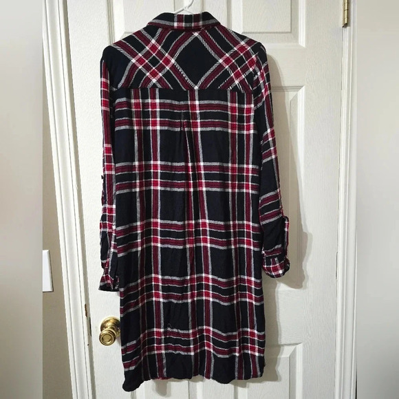 BLL NYC Black & Red Plaid Soft Flannel Shirt Dress/Duster, Button Front, EUC! - Picture 3 of 7